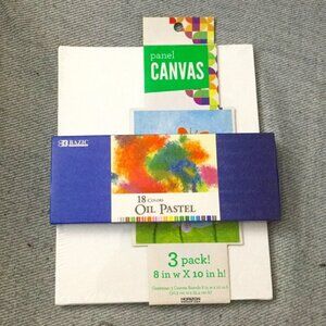 Bazic 18 Colors Oil Pastels & 3 Pack Canvases NEW